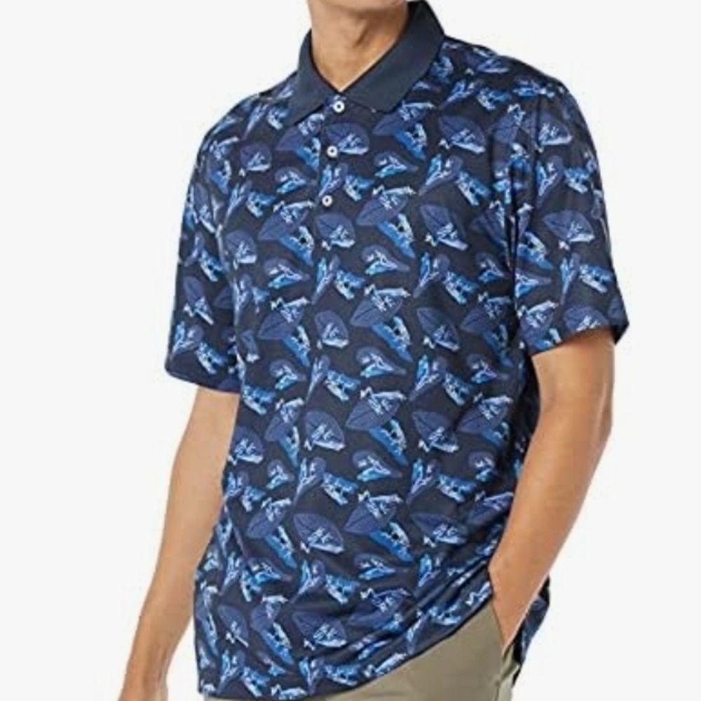 Amazon Essentials Navy and Light Blue Patterned Polo Shirt